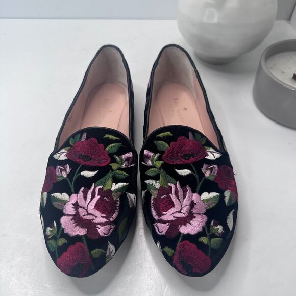 Kate Spade Swinton Floral Embroidered Velvet Ballet Flats Loafers Women's 8.5 M - Picture 6 of 10